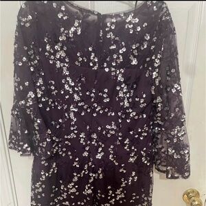 Alex Evenings Dark Purple Floral Long Sleeve Dress